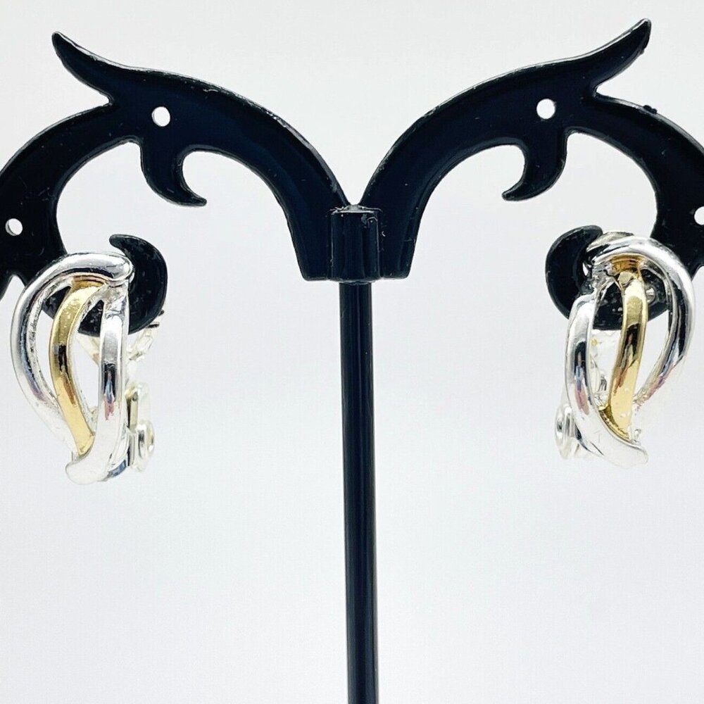 Vintage The Jewelry Group Mixed Metal Tone Swirl Clip On Earrings Signed